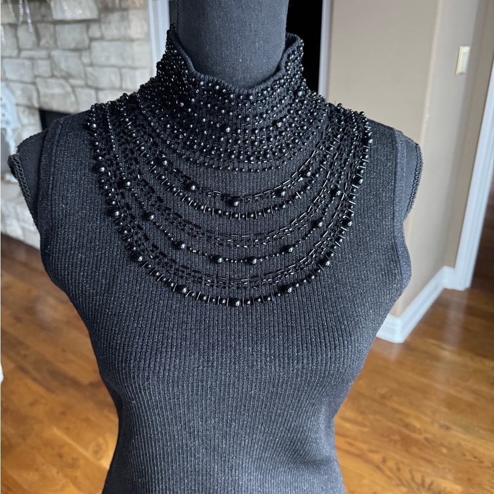 Evie Petite‎ Black Beaded Necklace Top